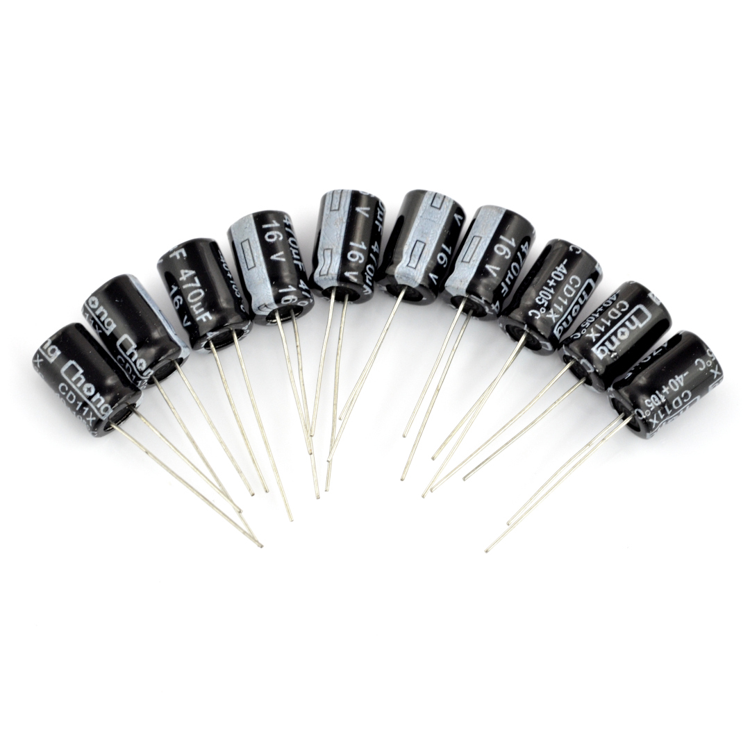 Electrolytic capacitor 470 uF / 16 V - 10 pcs. A passive electrical component with the ability to store electrical charge