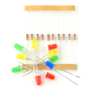 A set of LEDs 5 mm, 10 pieces with resistors - the set includes: 10 PCs of resistors 1.2 kΩ and 3 PCs of green, red and