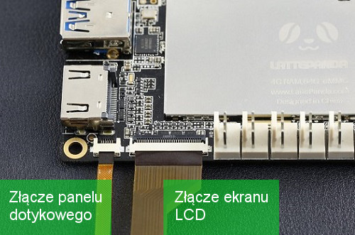 The screen must be connected to a larger ribbon connectorLattePanda, smaller is used to connectthe touch panel which can