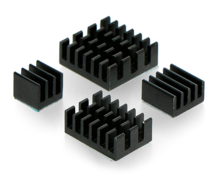Zestaw radiatorów do Raspberry Pi 4 - czarne z taśmą termoprzewodzącą - 4 szt.