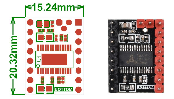 Schemat i wymiary sterownika TMC2226 v1.0