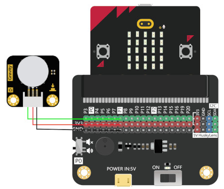 Przykład połączenia Gravity - LED Button z płytką micro:bit od BBC.