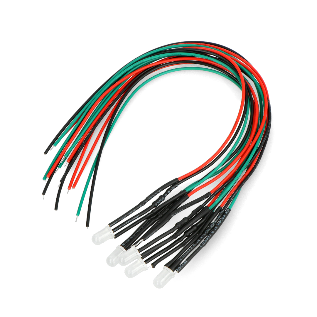 LED 12V with resistor and wire - bicolor red/green - cathode - 5pcs. Botland - Robotic Shop