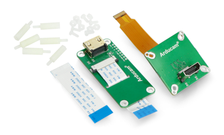Płytka adaptera Arducam - CSI - HDMI - do kamery HQ 12MP IMX477 Raspberry Pi - FPC 15 pin 60 mm - ArduCam B0282 - zawartość zestawu.