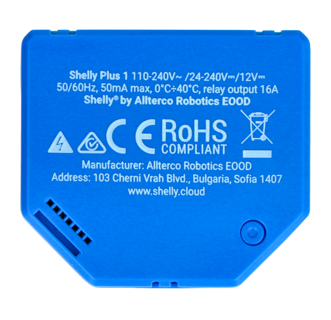 Shelly Plus 1 - Relay Switch 12V/24V-60V DC / 240VAC WiFi 16A - Android /  iOS Botland - Robotic Shop