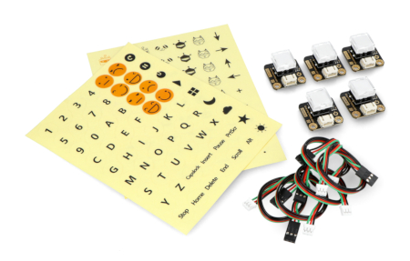 The kit also includes stickers and connecting cables.
