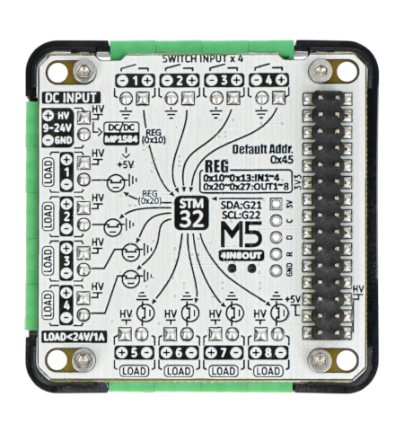 The module has a total of 12 channels - 4 inputs and 8 outputs.