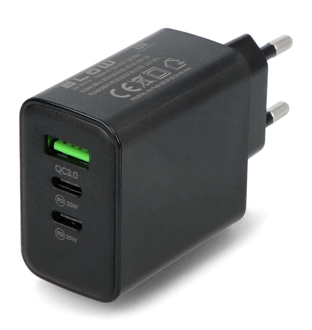 Charge Source 2x USB C USB A 40W with Power Delivery and Quick Charge 3.0  fast charging - black - Blow 76-011 Botland - Robotic Shop