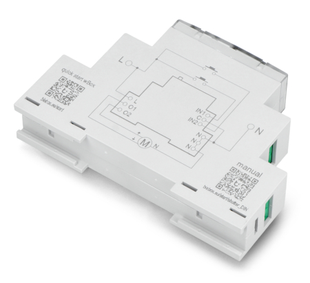 The device is designed to be mounted on a 35 mm DIN rail