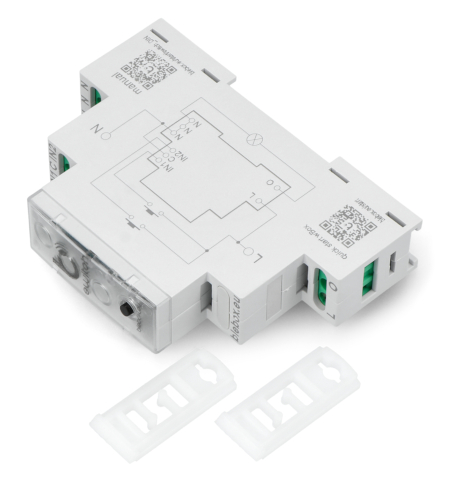 The device is designed to be mounted on a 35 mm DIN rail