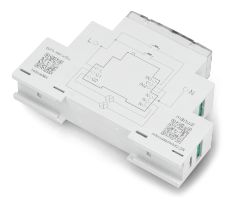 The device is designed to be mounted on a 35 mm DIN rail
