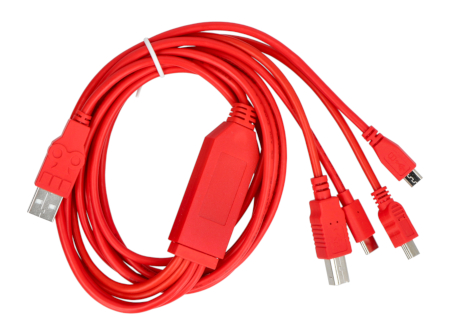 Multifunctional 4in1 cable with USB A - USB B, miniUSB, microUSB, USB type C connector - 180 cm - red - SparkFun CAB-21272