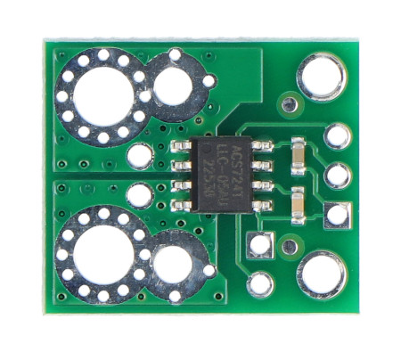 The Pololu current sensor lies on a white background.