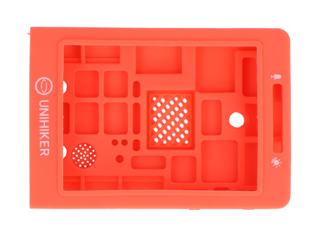 The housing is made of red silicone