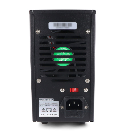 The back of a black Korad laboratory power supply.