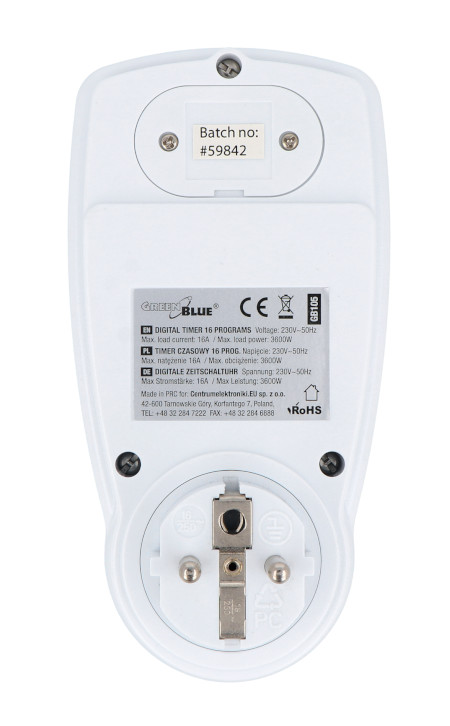 Digital timer 220 - 240 V 3600 W - Green Blue GB105 - rear view