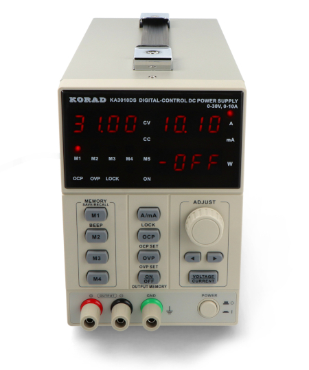 The Korad KA3010DS is a precise, programmable DC laboratory power supply designed for service, workshop, hobby and