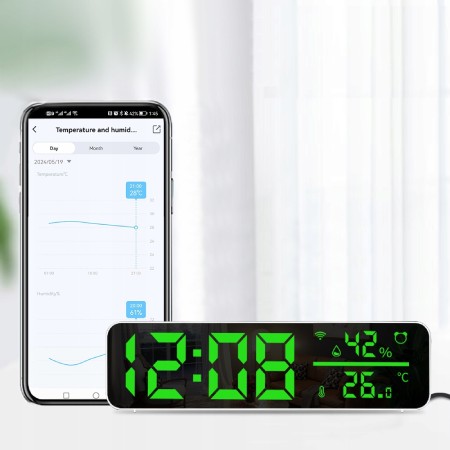 Tuya - Large LED Clock with Temperature and Humidity Sensor WiFi - RTX WTHS6