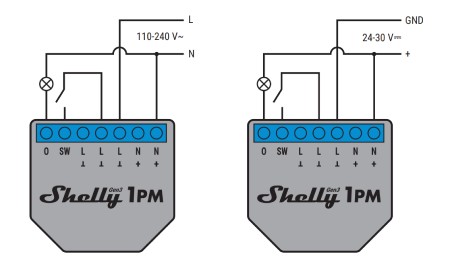 Shelly 1PM Gen3 - 1-channel flush-mount relay / controller - WiFi / Bluetooth with energy measurement - Android / iOS app - 4 pcs.