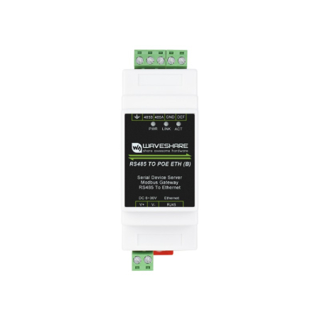 The device enables direct data transmission between the RS485 interface and the Ethernet network (RJ45)