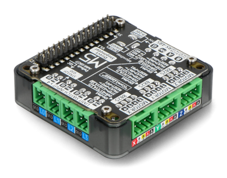 The M5Stack stepper motor driver lies on a white background.