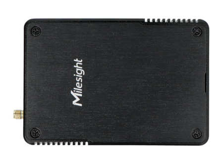The black Lorawan switchboard is placed with its front on a white background.