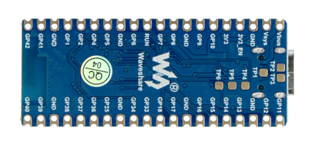 The esp32-s3-pico development board lies upside down on a white background.