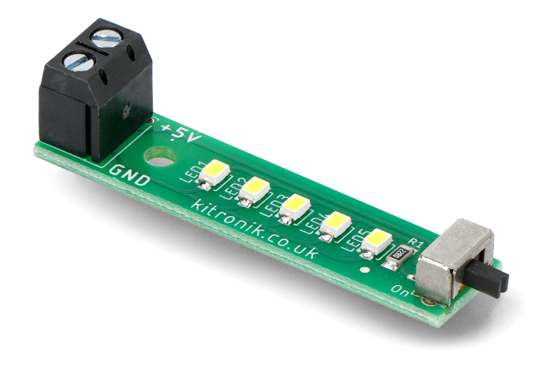 LED strip 5 x 5V LEDs with screw connector - Kitronik 35172