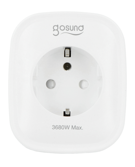 The white and smart Gosund socket lies on a white background.