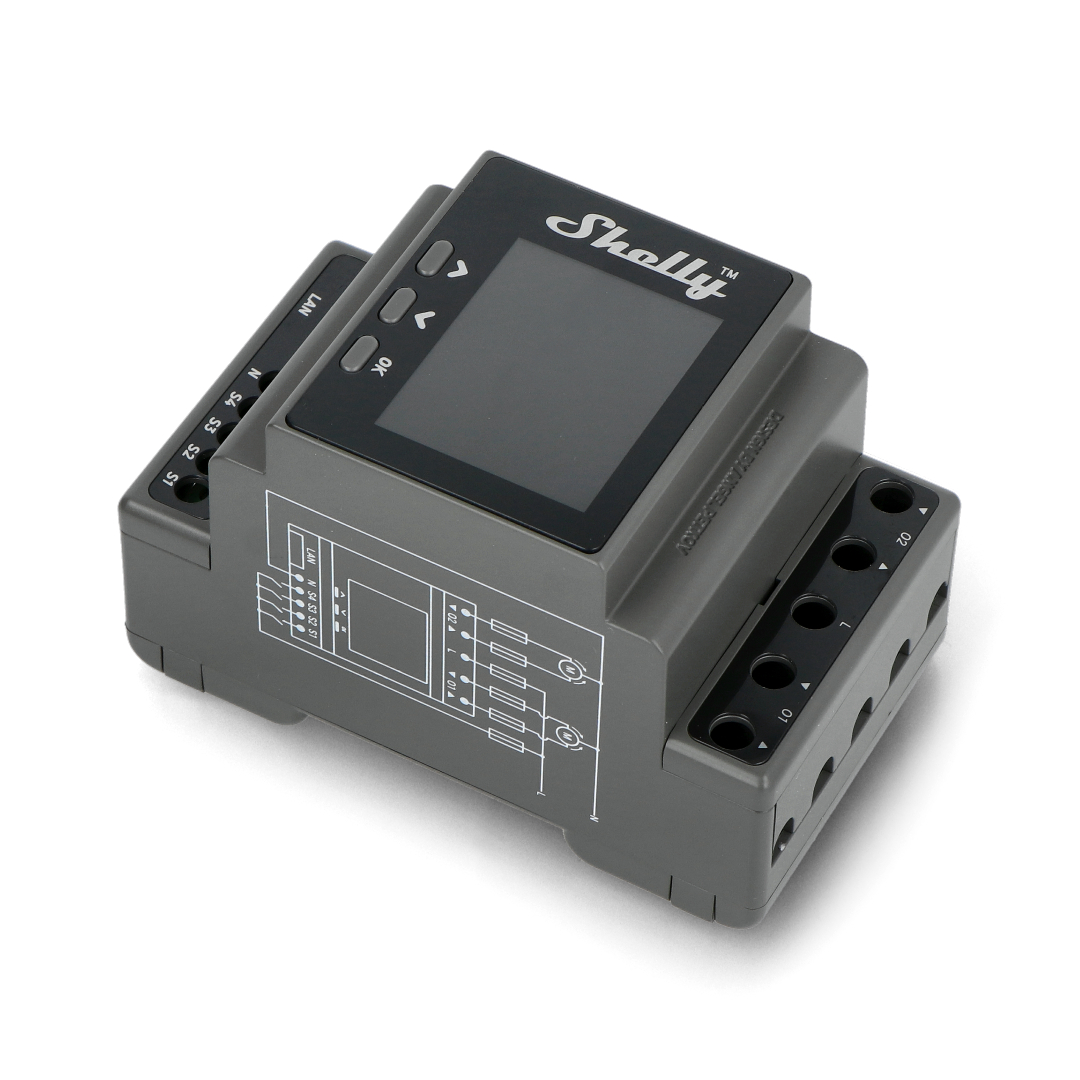 Shelly Pro 2PM, Professional 2 Channel Relay, 25A for the Set, DIN Rail,  Electric Counter, Coverage Control, LAN Connection, Wi-Fi & Bluetooth