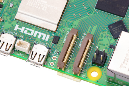 Raspberry Pi 5 equipped with two MIPI CSI DSI connectors
