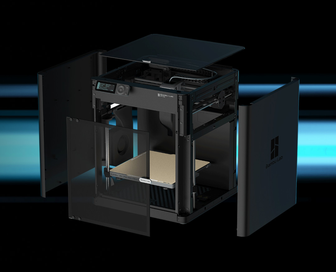 The P1S Combo model has an enclosed workspace