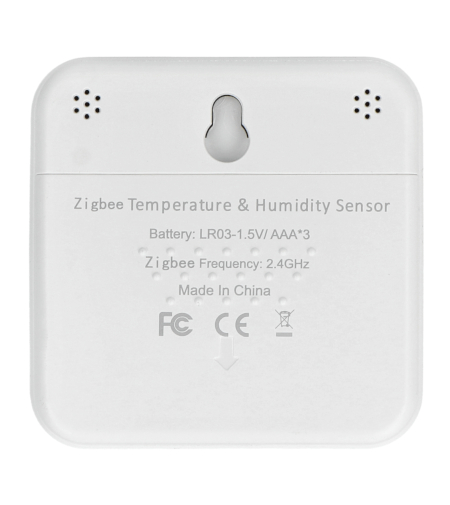 The intelligent temperature and humidity sensor stands inverted against a white background.