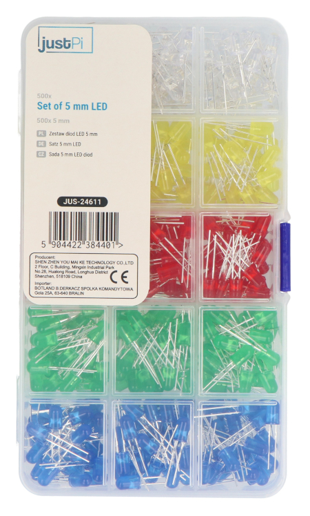 Set of 5 mm LED diodes - justPi - 500 pcs + organizer