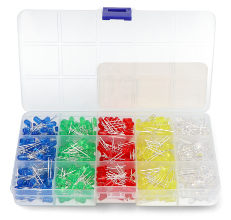 Set of 5 mm LED diodes - justPi - 500 pcs + organizer