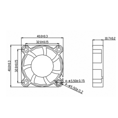 The AM006-A fan is a compact axial fan with dimensions of 40 x 40 x 10 mm