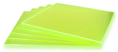 Fluo green plexiglass with a thickness of 3 mm in a 290 x 290 mm format is a high-quality cast PMMA plate
