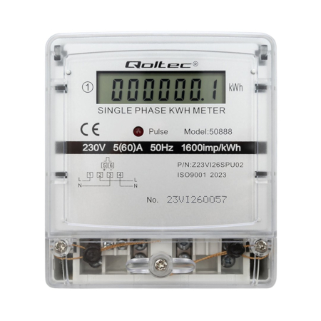 Single-phase 230 V energy consumption meter for DIN rail - Qoltec 50888