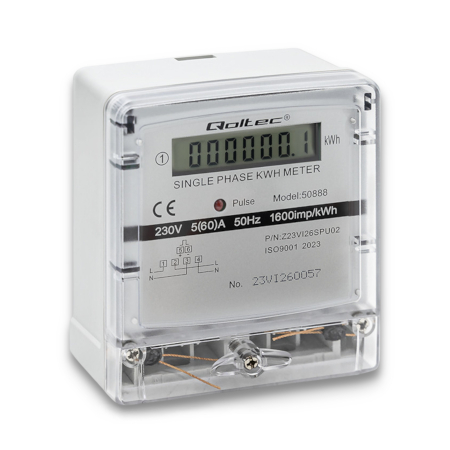 Single-phase 230 V energy consumption meter for DIN rail - Qoltec 50888